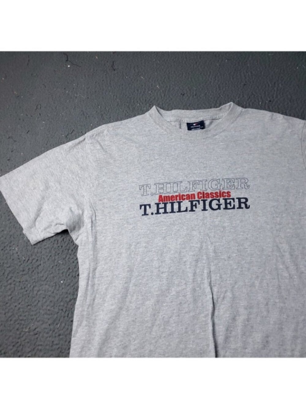 Tommy Hilfiger T Shirt Mens L Large Short Sleeve Gray American Classics Adult